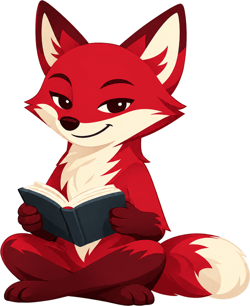 Booky, la mascotte renard de Vread, lisant un livre